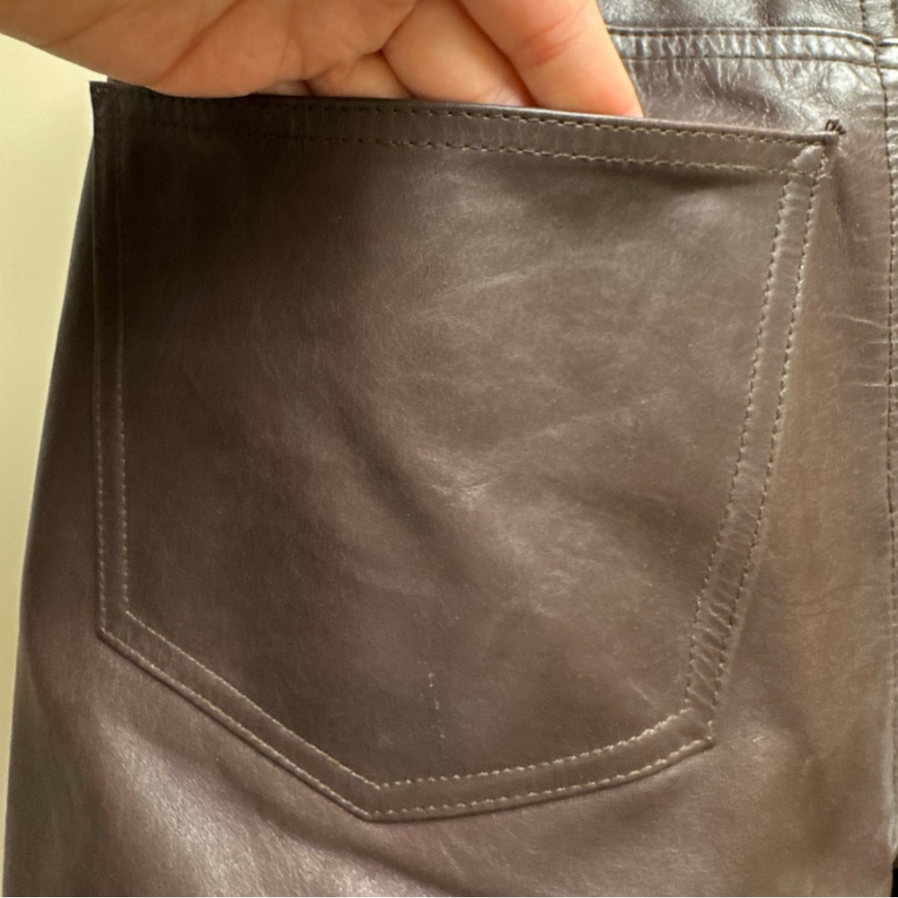 RARE GENUINE Y2K GAP Brown Leather Luxury Weight Fully Lined Jean Cut Pants - Picture 7 of 13